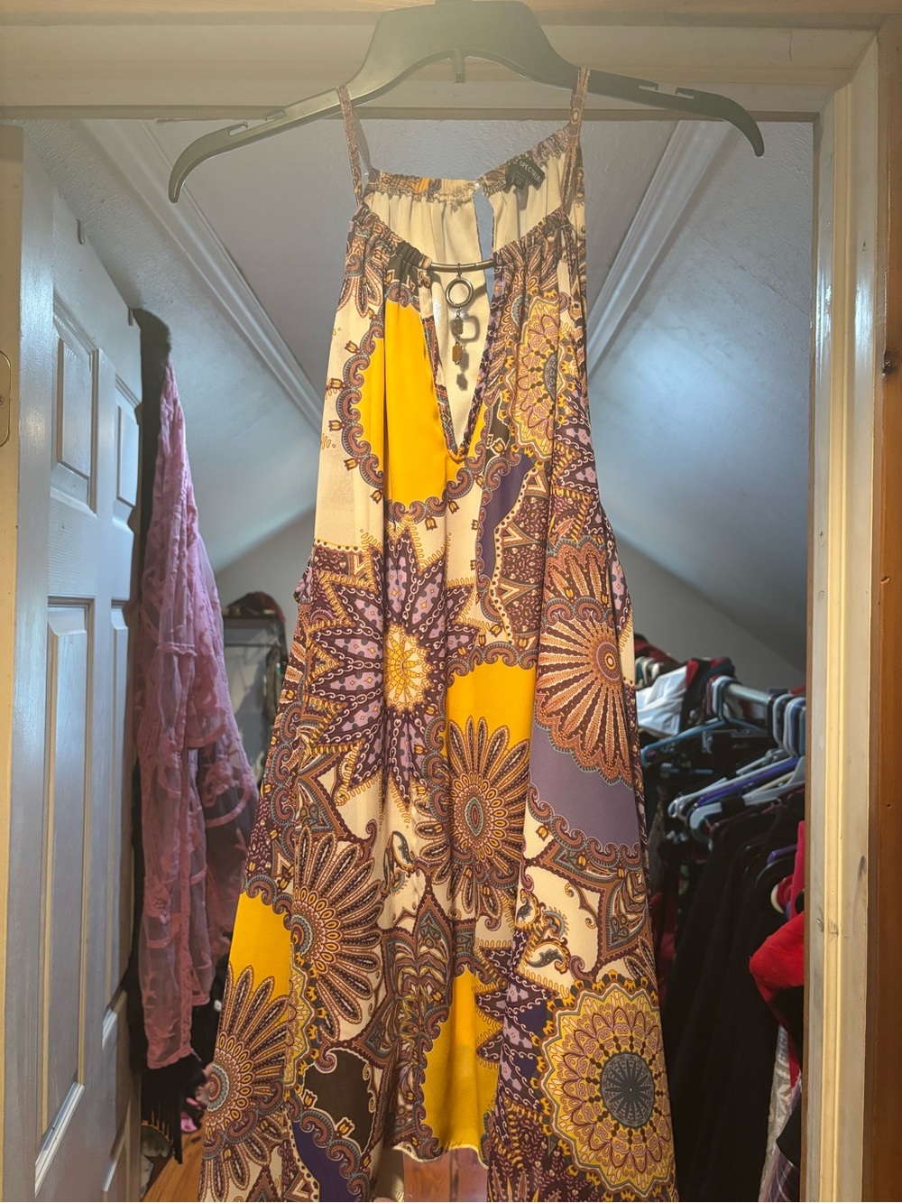 Unique Spectrum Yellow Purple Paisley Halter Sun Top